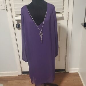 Love Squared Purple V-Neck Long Sleeve Shift Dress